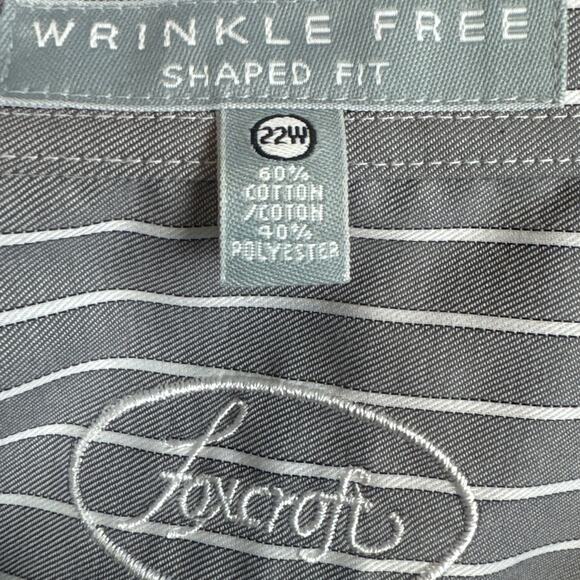 Foxcroft Plus Size Fitted Button Up Blouse Gray White Pinstripe SZ 22W Normcore - Picture 6 of 7